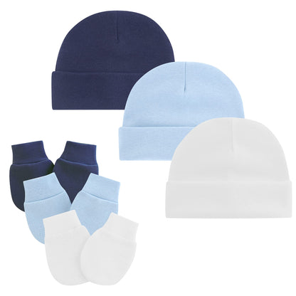 Zando Soft Newborn Beanie and Mittens Set for Boys and Girls - 3 Pack