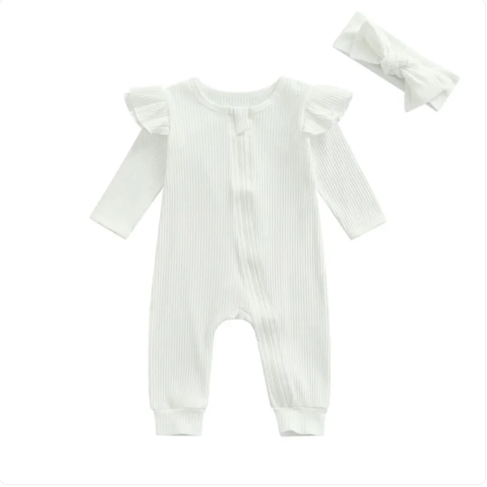 Baby's First Cotton Romper – Long Sleeve, Solid Colors