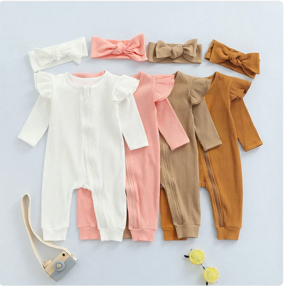Baby's First Cotton Romper – Long Sleeve, Solid Colors