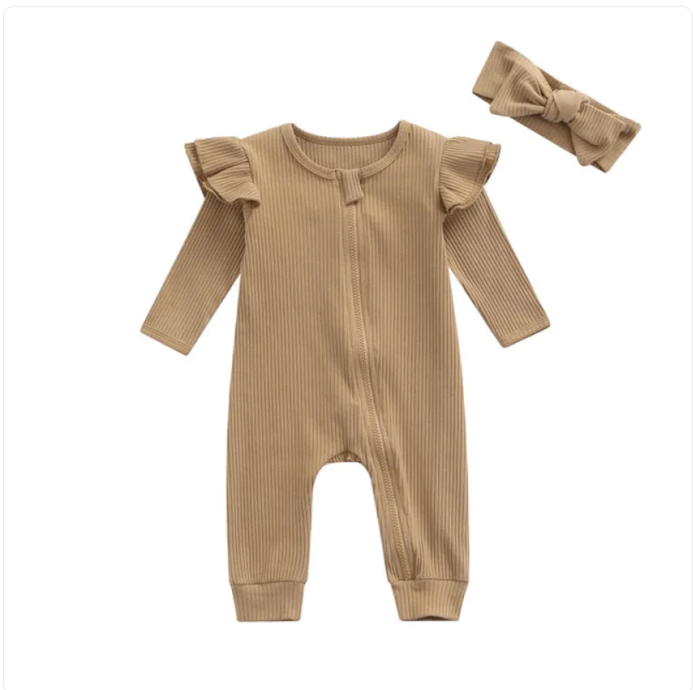 Baby's First Cotton Romper – Long Sleeve, Solid Colors